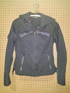 Harley-Davidson Womens Black Jacket With Detachable Hood & Zippered Closures